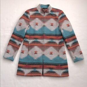 Altar’d State Aztec Southwest Zip Coat Turquoise & Coral Size M